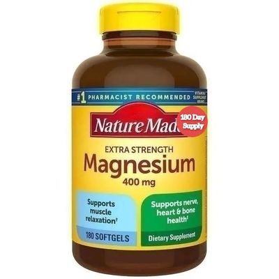 Nature Mades Magnesium 400 mg Extra Strength 180 Softgels, 180 Supply Days Supports Muscle Relaxation, Nerve, Bone and Heart Health