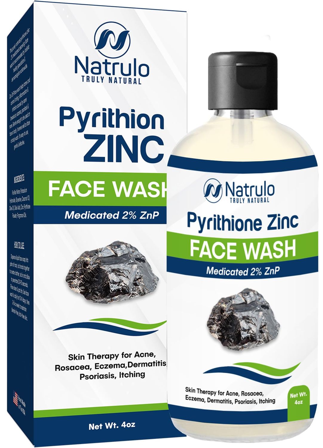 Pyrithione Zinc Face Wash 2 ZnP Zinc Soap Skin Therapy Body Cleanser for Acne, Rosacea, Eczema, Dermatitis, Psoriasis, Itching Cleansing, Calming Facial Wash Zinc Face Body Wash Made in USA