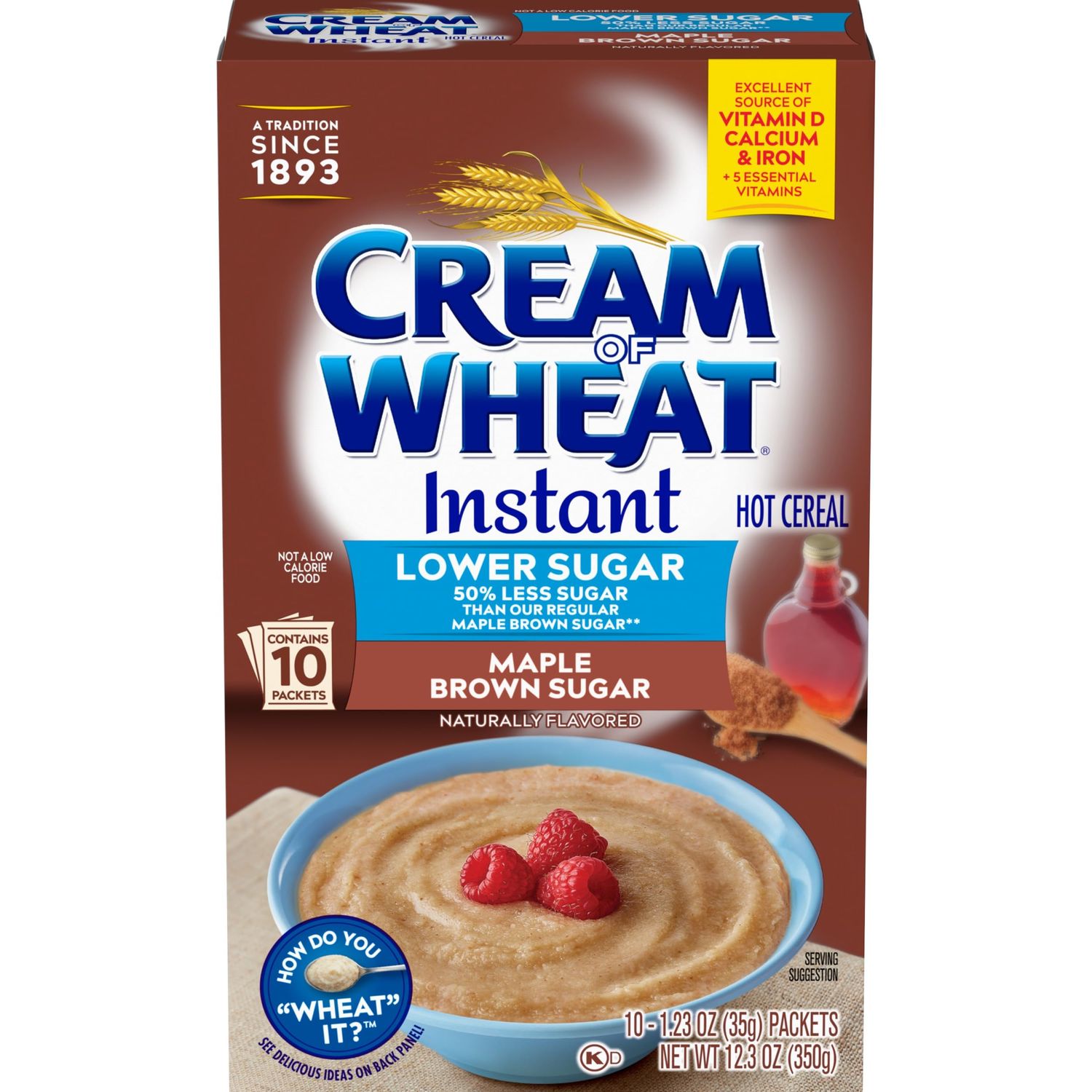 Cream of Wheat Instant Lower Sugar Maple Brown Sugar, 12.3 Ounce, 10 Packets