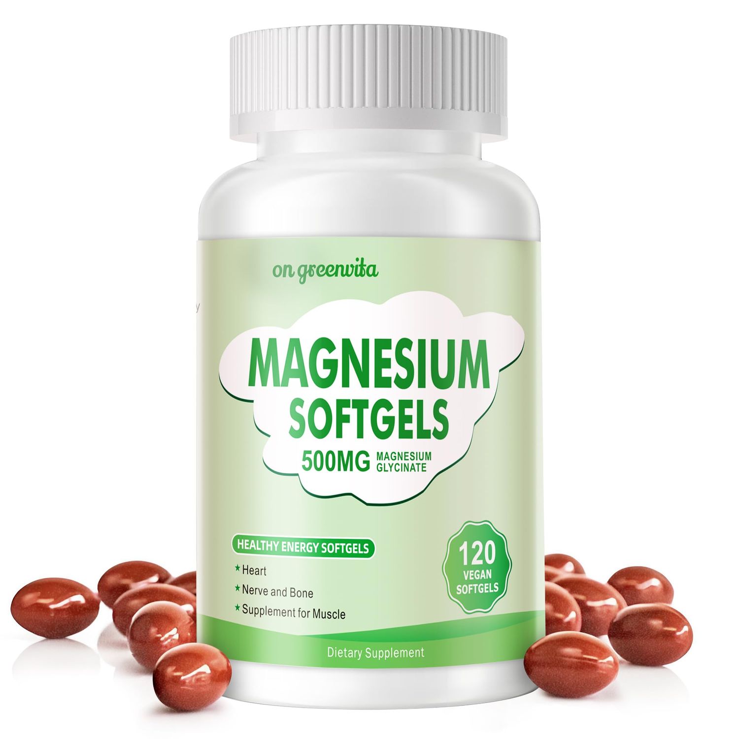 Magnesium Supplement Softgels, Easy Absorption Magnesium Glycinate 500mg, High Bioavailability Magnesium for Sleep Calm Support, Nervous, Muscle Bone Health 120 Softgels