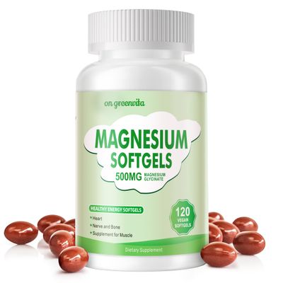 Magnesium Supplement Softgels, Easy Absorption Magnesium Glycinate 500mg, High Bioavailability Magnesium for Sleep Calm Support, Nervous, Muscle Bone Health 120 Softgels