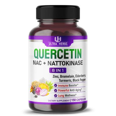 Quercetin Supplement with Bromelain, Vitamin C and Zinc, Nattokinase, NAC, Elderberry, Elderberry 8 in 1 Ultra Antioxidant Complex for Immune Health 150 Capsules