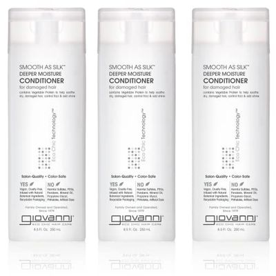 GIOVANNI Smooth As Silk Deeper Moisture Conditioner - Calms Frizz, Adds Moisture, Detangles, Wash Go, Co Wash, Infused with Natural Botanical Ingredients, Color Safe, Sulfate Free - 8.5 oz (3 Pack)