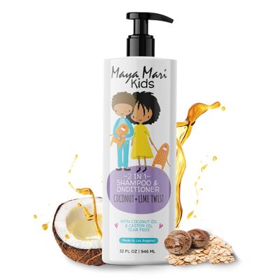 MAYA MARI 2 in 1 Natural Kids Shampoo and Conditioner, Tear Free For Toddlers with Curly Hair For All Kids Hair Types Coconut Lime Twist, Made in the USA, 32 Fl Oz