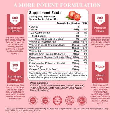 Magnesium Potassium Supplement Gummies - New Formula Calm Magnesium Glycinate Gummies Potassium Citrate 200 mg Plus Omega 3, B6, D3, K2 Calcium for Zzz, Leg Cramps Muscle - 120 Count