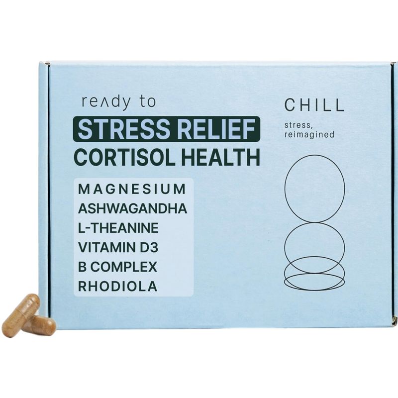 Ready To CHILL Stress Relief Supplement - Cortisol Supplements for Women Men - Relaxation Calm - Magnesium, Ashwagandha, L-Theanine, B Complex - 60 Capsules