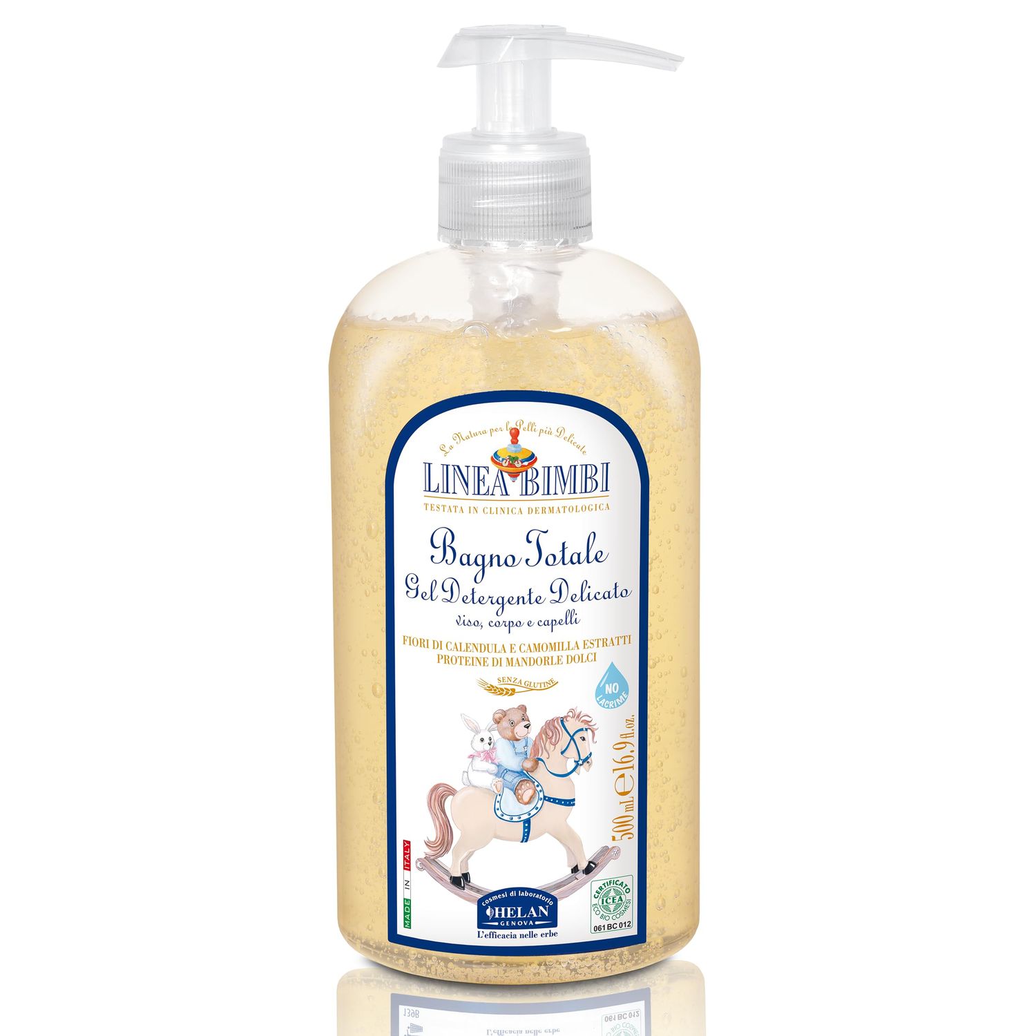 Helan Linea Bimbi Bio - Baby Shampoo Body Wash, Baby Wash Gel with Marigold Chamomile Flower Extracts, Kids Shampoo Gentle Cleanser with Sweet Almond Protein for Baby Bath Made in Italy 500fl oz