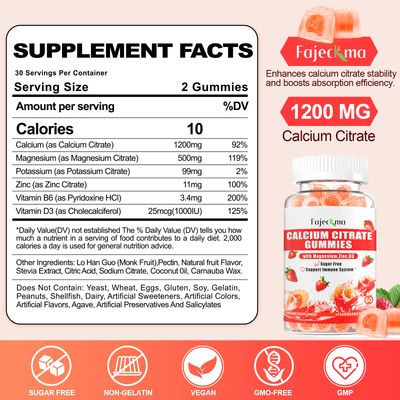 Calcium Citrate Gummies for Women Men: 1200 Calcium Magnesium Zinc with Vitamin D3 B6 Supplement for Adult - Vegan High Absorption Chewable Gummy Sugar Free(120Count)