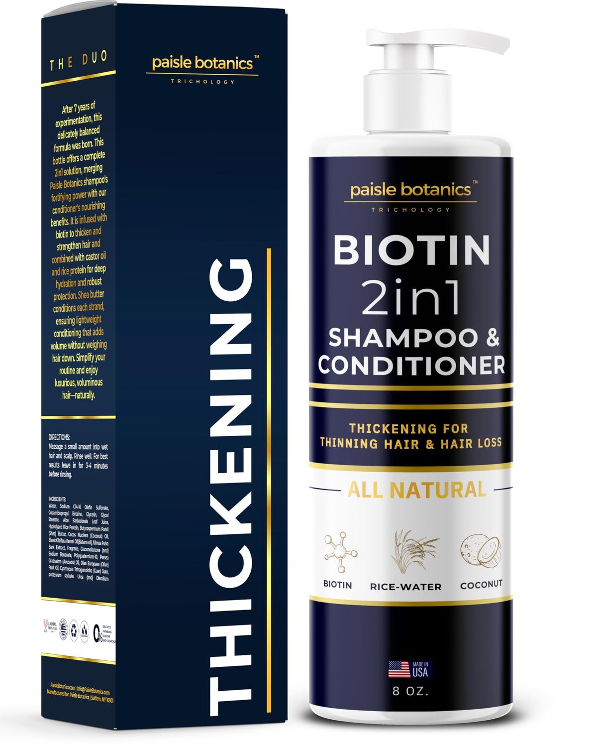 Biotin 2 in 1 Shampoo Conditioner for Thinning Hair Treatment - Men Women - Hair Growth Set