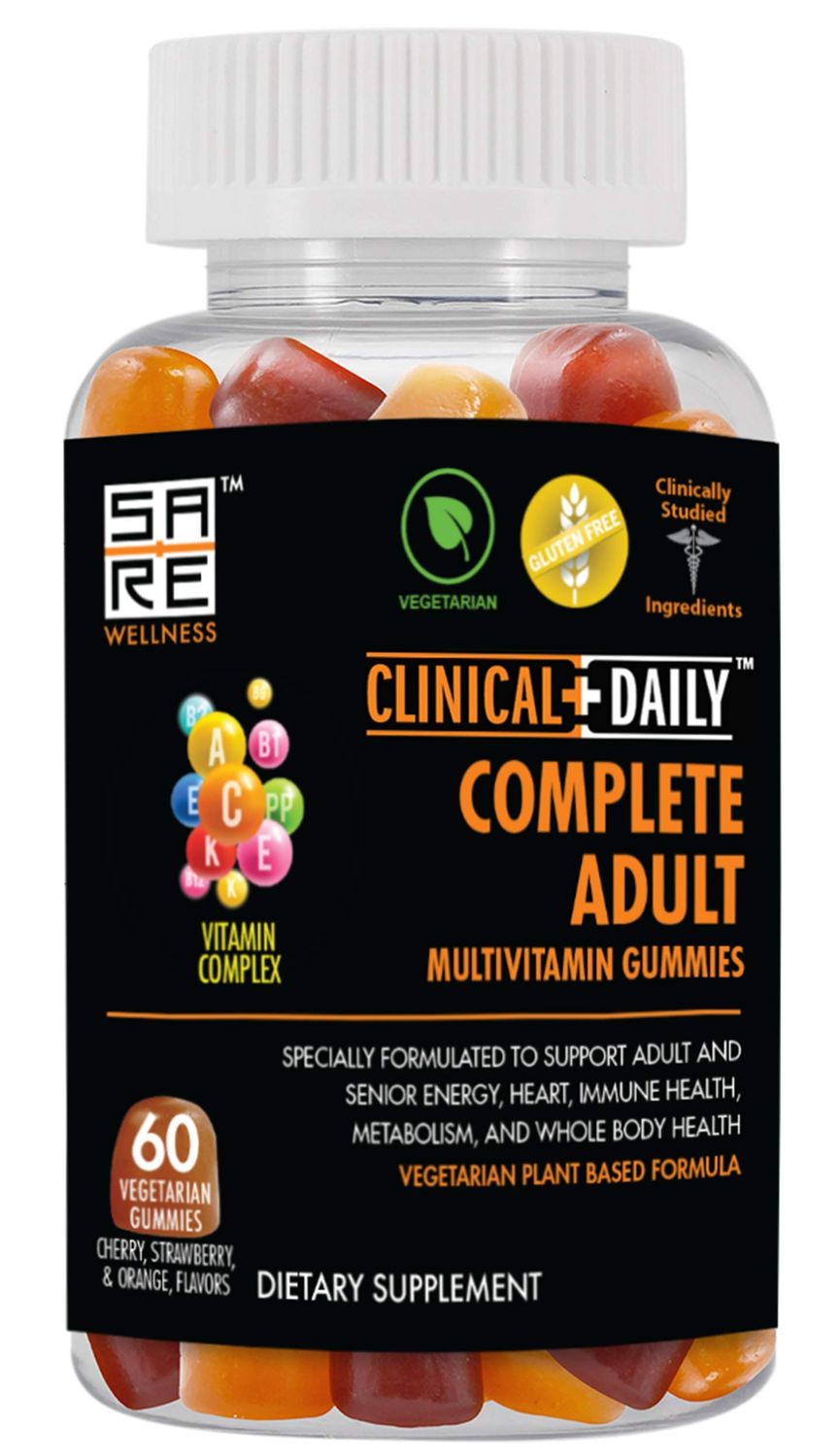 Clinical Daily Complete Daily Multivitamin Gummy for Women, Men, Teens, or Seniors. Contains Vitamins A, E, C, and B Complex from Superfood Fruits Vegetables. 60 Vegetarian, Gluten Free Gummies