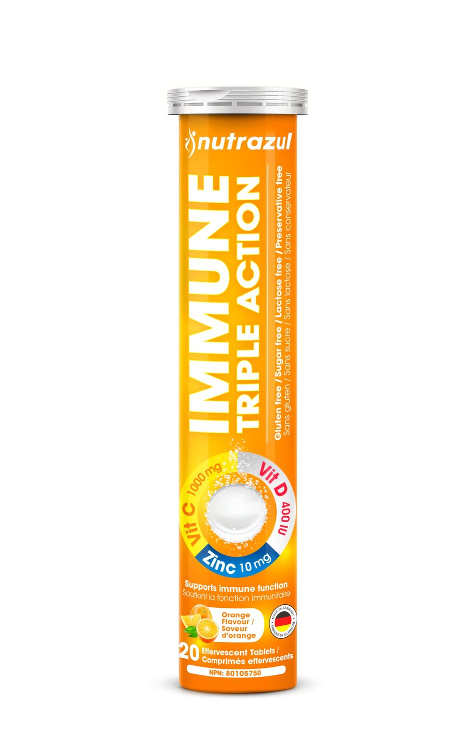 nutrazul Immune Triple Action Effervescent Tablet -1000 mg Vitamin C, Vitamin D, Zinc I Orange 20&#39;s I Gluten Free, Sugar Free, Lactose Free Preservative Free I Maintains Immune Function