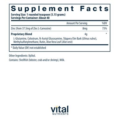 Vital Nutrients GI Repair Powder Leaky Gut Powder with L Glutamine and Zinc Digestive Enzyme Supplement to Support Gut Health and Digestion Gluten Free 40 Servings