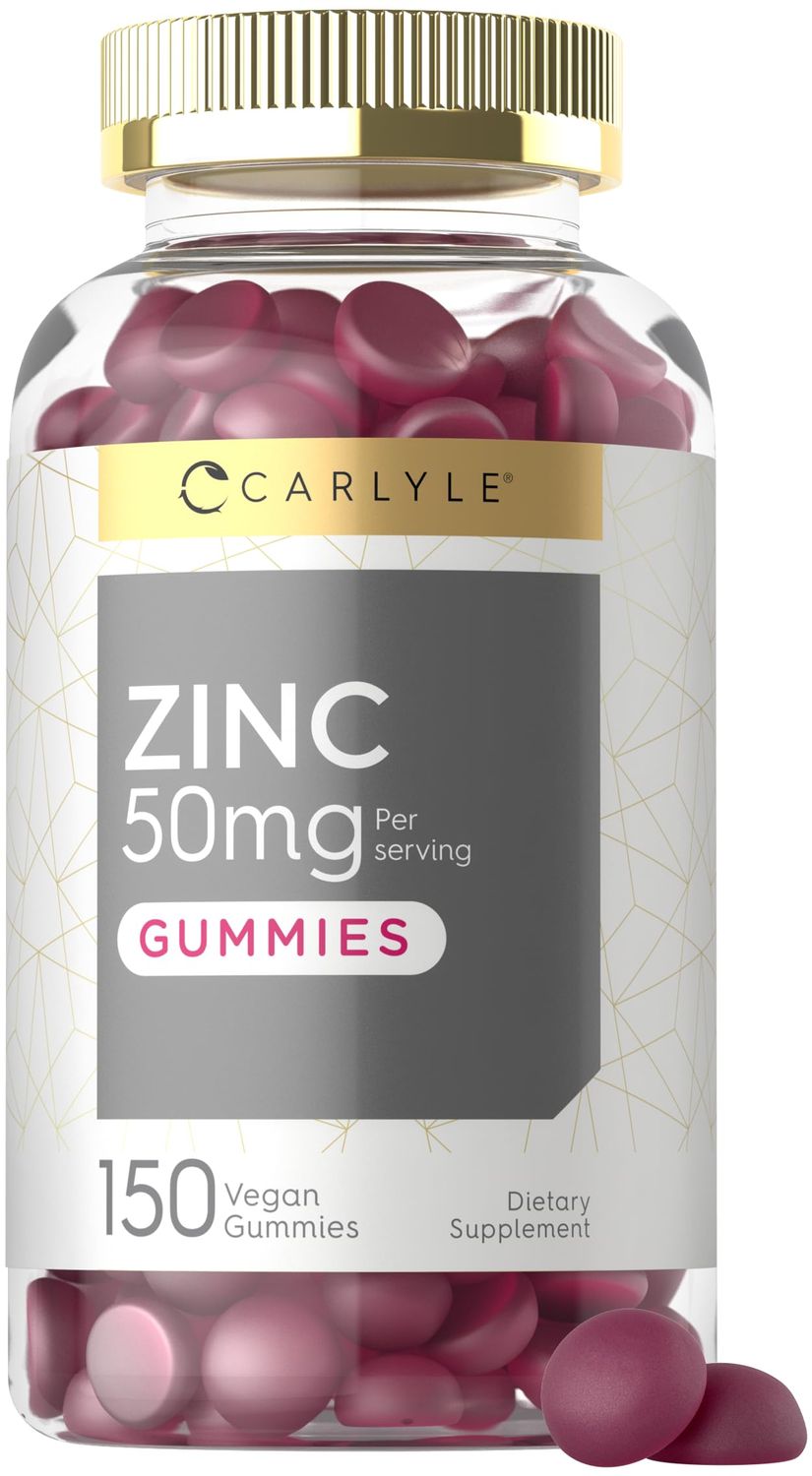 Carlyle Zinc 50mg Gummies 150 Count Vegan, Non-GMO and Gluten Free Formula Zinc Citrate Dietary Supplement