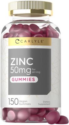 Carlyle Zinc 50mg Gummies 150 Count Vegan, Non-GMO and Gluten Free Formula Zinc Citrate Dietary Supplement