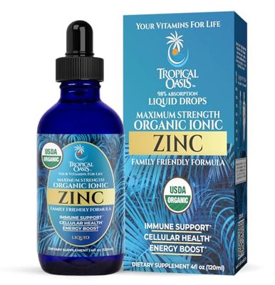 USDA Organic Ionic Zinc Droppers for Men, Women Kids Liquid Zinc Supplement Trace Mineral Formula Immune Function Skin Health 98 Absorption Sugar-Free, Vegan, Non-GMO 4 Fl Oz