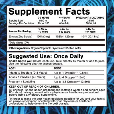 USDA Organic Ionic Zinc Droppers for Men, Women Kids Liquid Zinc Supplement Trace Mineral Formula Immune Function Skin Health 98 Absorption Sugar-Free, Vegan, Non-GMO 4 Fl Oz