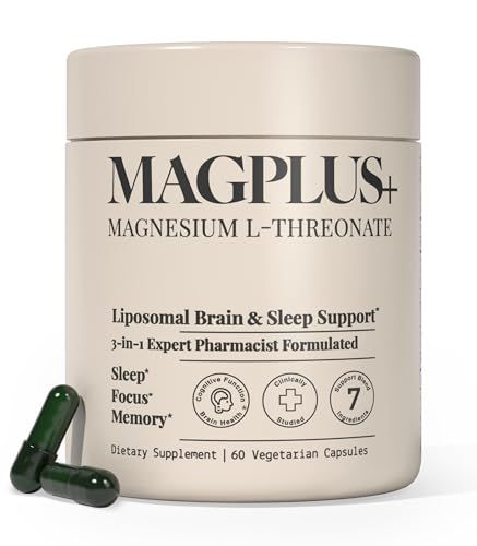 MAGPLUS Magnesium L-Threonate, Apigenin Theanine - High Absorption Liposomal Magnesium Supplement Capsules - Supports Natural Deep Sleep, Calm, and Cognitive Function