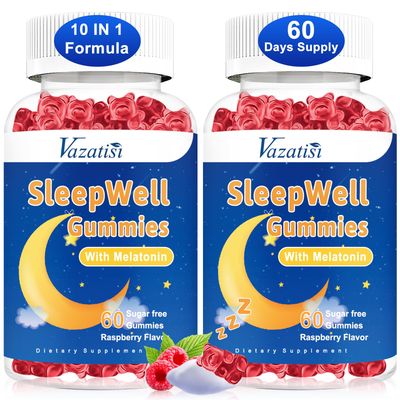 Sleep Gummies for Adults and Kids - Sugar Free Melatonin Gummies with Magnesium, L-Theanine, Vitamin B12, Vegan - 120 Raspberry Flavored Gummies