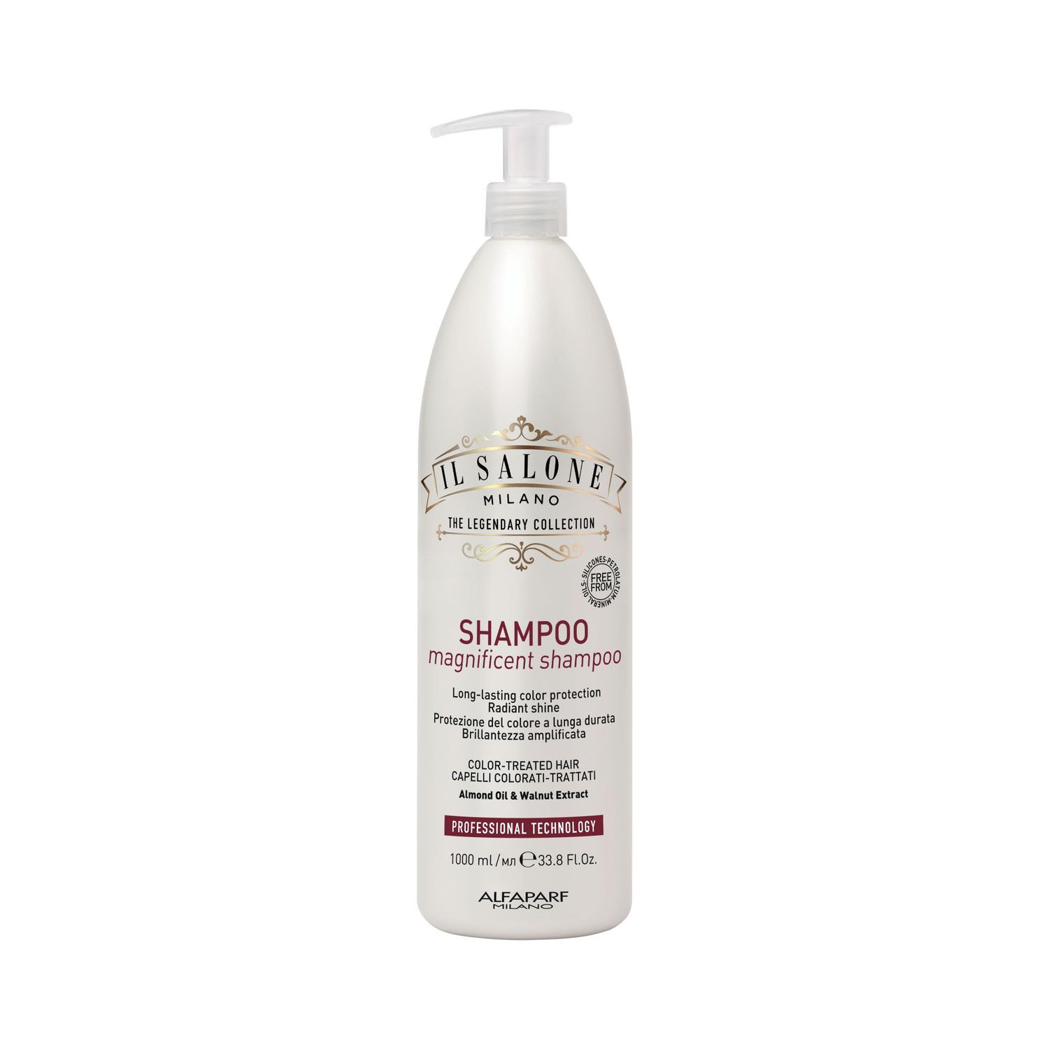 Il Salone Milano Professional Magnificent Shampoo - Color Safe Shampoo for Processed and Color Treated Hair - Enriched with Almond Oil for Radiant Shine - Salon-Quality Hair Care (33.8 oz 1000 ml)