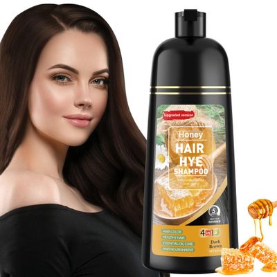 LOOPGENIE Hair Dye Shampoo 3 in 1 for Women Men 100 Gray Hair Coverage - Herbal Ingredients Natural Plant Hair Color - Hair Dye in Minutes 500ML Dark Brown