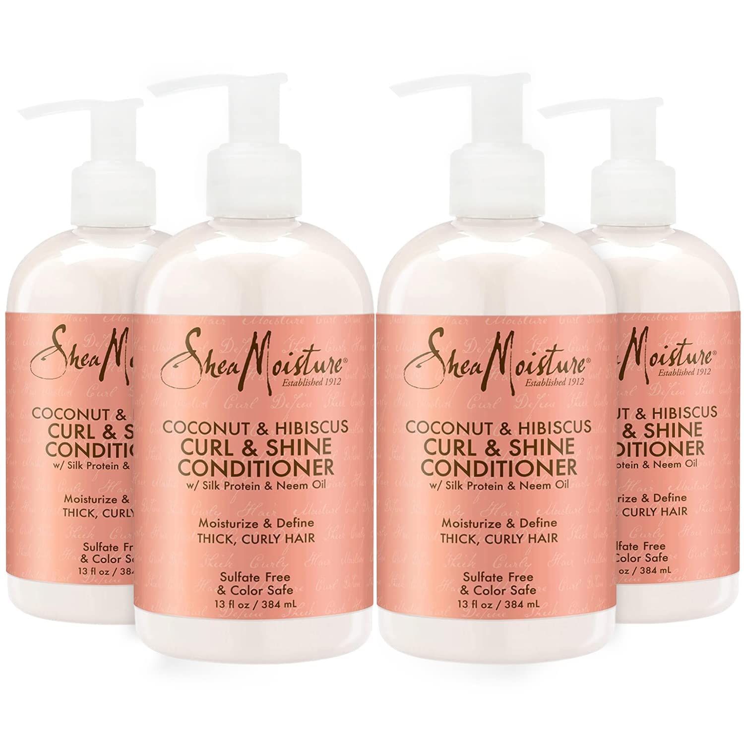 SheaMoisture Curl Shine Silicone Free Conditioner 4 Count for Curly Hair Coconut Hibiscus Moisturize Define 13oz