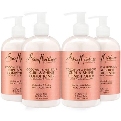 SheaMoisture Curl Shine Silicone Free Conditioner 4 Count for Curly Hair Coconut Hibiscus Moisturize Define 13oz