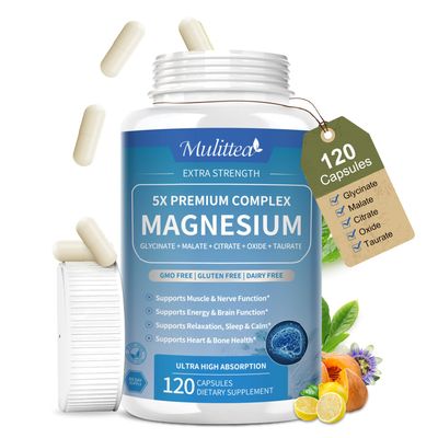 Magnesium Complex Chelated Magnesium Glycinate wMalate, Taurate Herbal Extracts for Support Sleep, Muscle,Cortisol Heart Health, Gluten Free, Vegan, Non GMO, High Absorption,120 Capsules