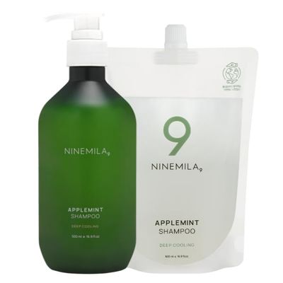 NINEMILA Applemint Cooling for Teenagers Oily Hair Hard water Shampoo 500ml Refill Value Pack 500ml, EWG Green Grade - Vegan Color Safe Sulfate Paraben Free (33.81 Fl Oz)