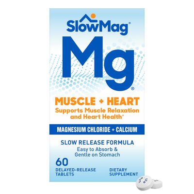 SlowMag Muscle Heart Magnesium Chloride with Calcium Supplement to Support Muscle Relaxation, Occasional Muscle Cramping Heart Health, High Absorption, 60 Count