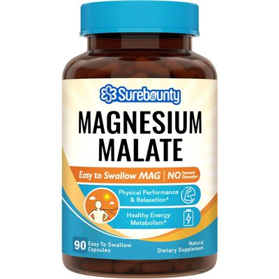Magnesium Malate Capsules 410mg, Magnesium Supplement, Chelated, High Absorption, Energy Production Muscle Support, Mineral for Children, Teenagers, and Adults, 90 Vegan Capsules