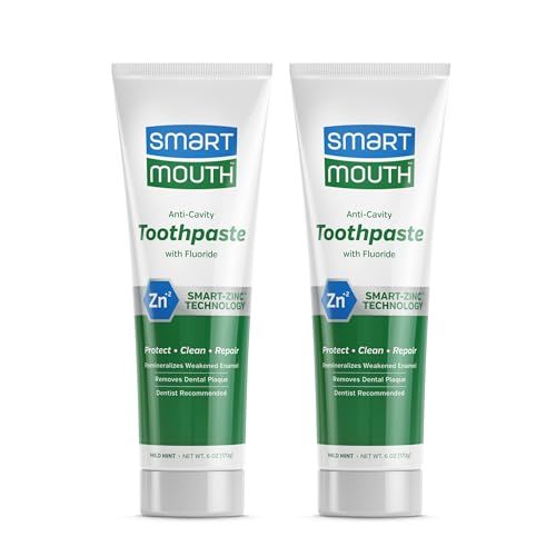 SmartMouth Premium Zinc Ion Toothpaste - Whitening - with Fluoride - Refreshing, Anti-Cavity Toothpaste for Adults - Strengthens Enamel - Mild Mint Flavor, 6 oz (2 Pack)