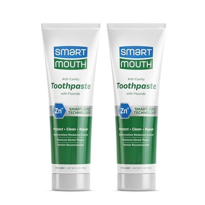 SmartMouth Premium Zinc Ion Toothpaste - Whitening - with Fluoride - Refreshing, Anti-Cavity Toothpaste for Adults - Strengthens Enamel - Mild Mint Flavor, 6 oz (2 Pack)