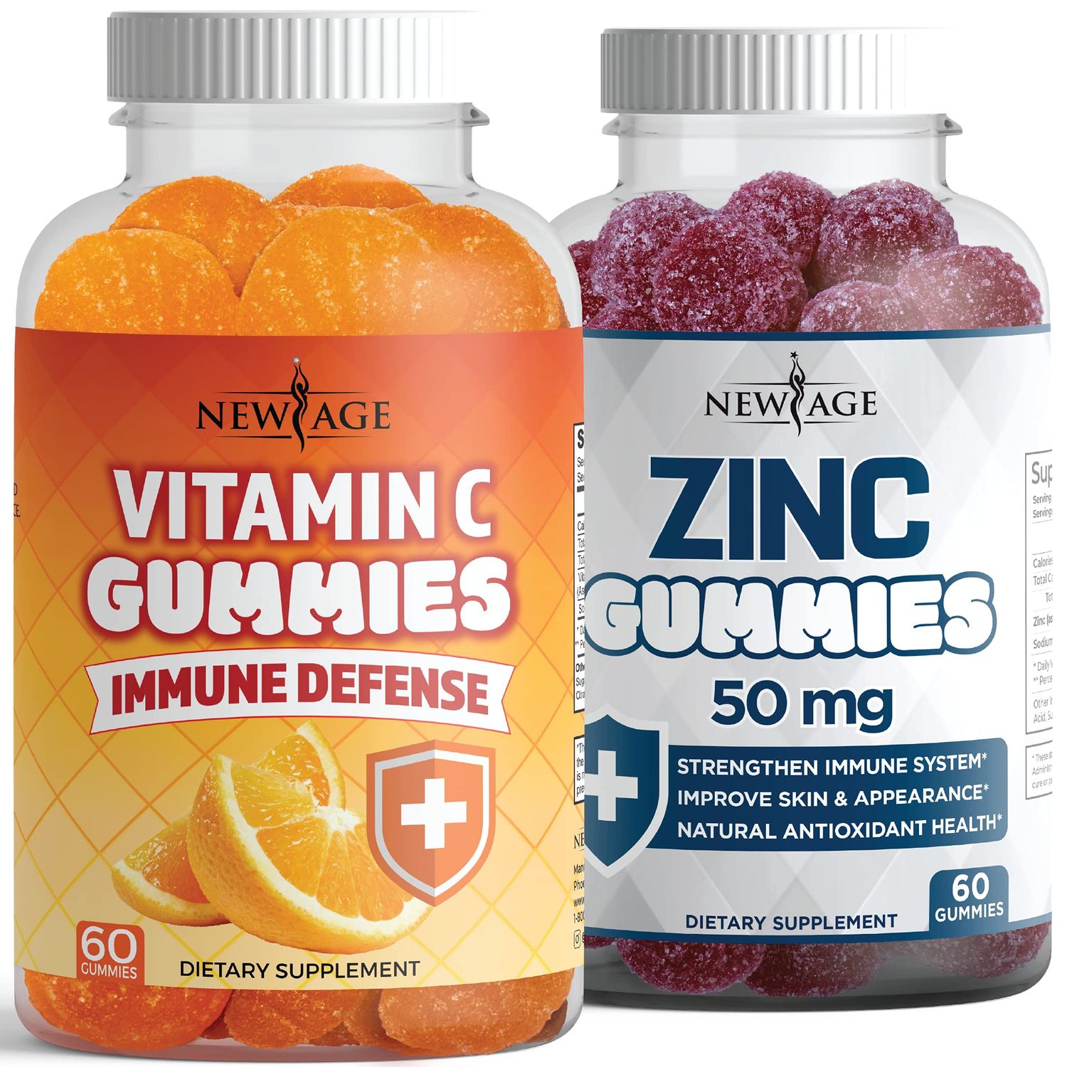 Zinc Gummies - 2 Pack - 50mg High Immune Booster Zinc Supplement, Immune Defense, Powerful Natural Antioxidant, Non-GMO - by New Age (ZincVitamin C)