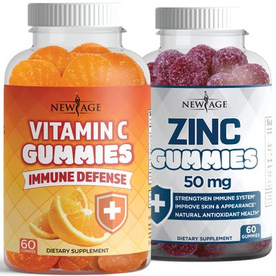 Zinc Gummies - 2 Pack - 50mg High Immune Booster Zinc Supplement, Immune Defense, Powerful Natural Antioxidant, Non-GMO - by New Age (ZincVitamin C)
