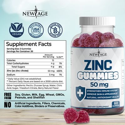 Zinc Gummies - 2 Pack - 50mg High Immune Booster Zinc Supplement, Immune Defense, Powerful Natural Antioxidant, Non-GMO - by New Age (ZincVitamin C)