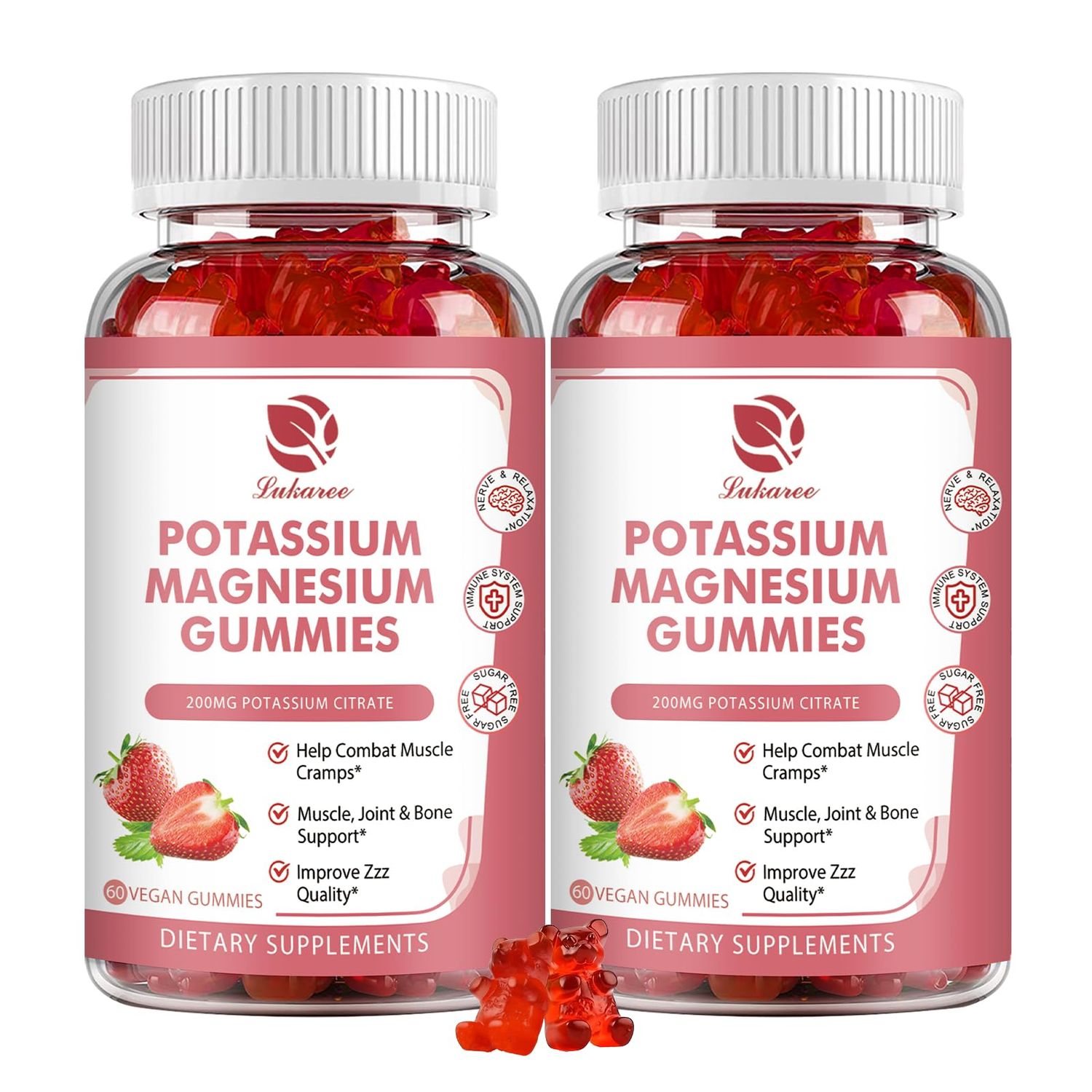Magnesium Potassium Supplement Gummies - New Formula Calm Magnesium Glycinate Gummies Potassium Citrate 200 mg Plus Omega 3, B6, D3, K2 Calcium for Zzz, Leg Cramps Muscle - 120 Count