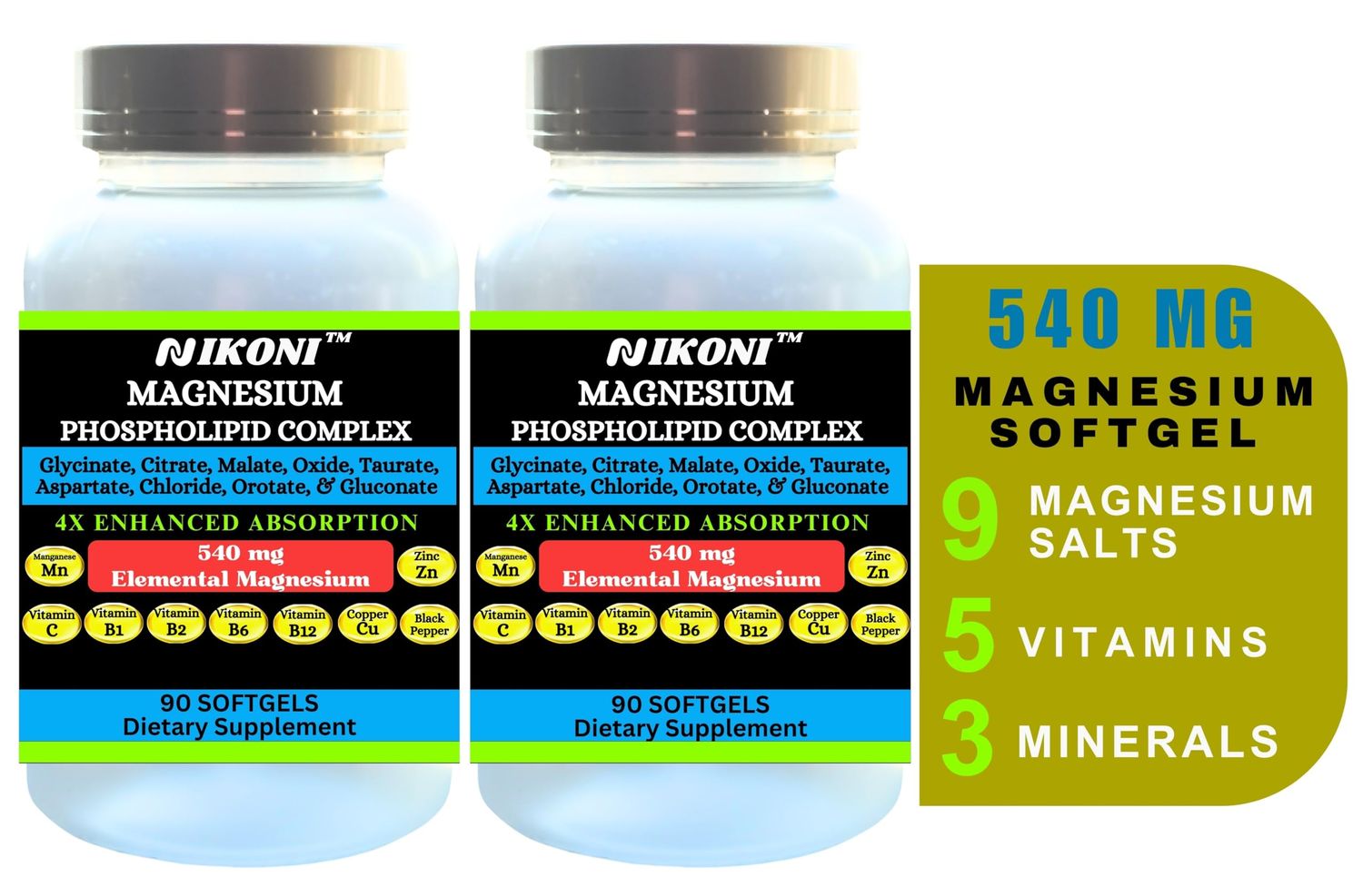 Phospholipid Magnesium Complex 2500mg (9 Magnesium Salts, 5 Vitamins 3 Minerals) (180 Softgels)