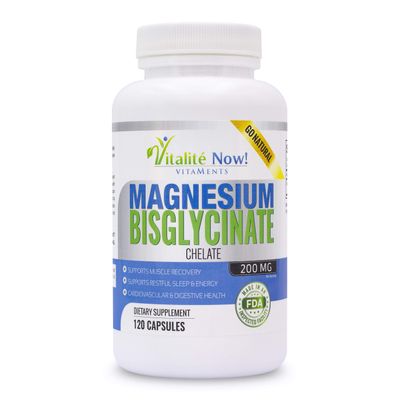 Magnesium Bisglycinate 200mg 100 Chelated - Max Absorption Bioavailability, Fully Reacted Buffered, No Laxative Effect - Sleep, Energy, Leg Cramps, Headaches - Non-GMO