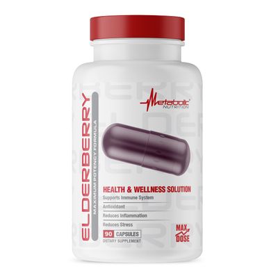 Metabolic Nutrition Elderberry with Vitamin C and Zinc, 1200mg, 90 Vegan Capusles, Supports Immune System, Antioxidant, Reduces Inflammation as Well as Stress Relief
