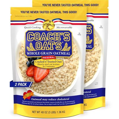 Coach&#39;s Oats Whole Grain Oatmeal 3 lbs (48 oz) Pack of 2 Steel Cut Texture, Ready in 3 to 5 Minutes Enjoy the Perfect Start to Your Day
