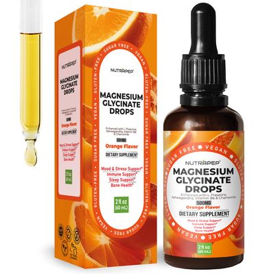 Liquid Magnesium Glycinate Drops Supplement - 500mg Cortisol Complex with L-Theanine Ashwagandha Vitamin B6 Chamomile - Wellness Sleep Stress Mood Support for Adults Men Women