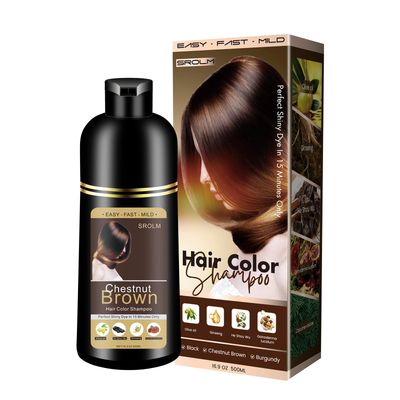 SROLM All-in-1 Hair Dye Shampoo for Women Men - Natural Black Hair Color to Cover Gray Hair, Herbal Formula with Ginseng He Shou Wu, Gentle Gray Coverage (Chestnut Brown)