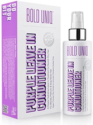 BOLD UNIQ Purple Leave In Conditioner for Dry Damaged Blonde, Platinum GraySilver Hair. Light Toning, Hydrating Detangling. Peta-approved, Vegan Cruelty-Free. Sulfate Paraben Free.