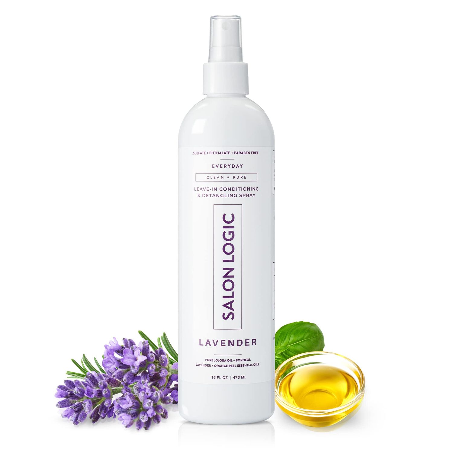 SalonLogic Everyday Leave-In Conditioning Detangling Spray, Lavender - Clean Pure, Salon Quality, Naturally Scented, Repairs Damaged Hair, Moisturizing Treatment, Safe for Color Treated Hair