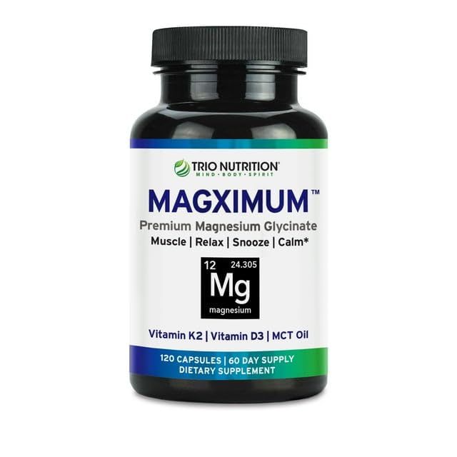 Trio Nutrition MagX Magnesium Glycinate, Vitamin D3, Vitamin K2 MCT Oil Chelated Magnesium Supplement Calm, Relaxation Recovery Be Well Rested Start Your Day with Magximum