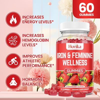 Iron for Women Gummies, 40mg Iron Supplement Anemia with multivitamin for Women, Zinc, Selenium, Iodine - for Iron Deficiency - Natural Hormonal Support for PMS, Strawberry Flavour, 60 Count
