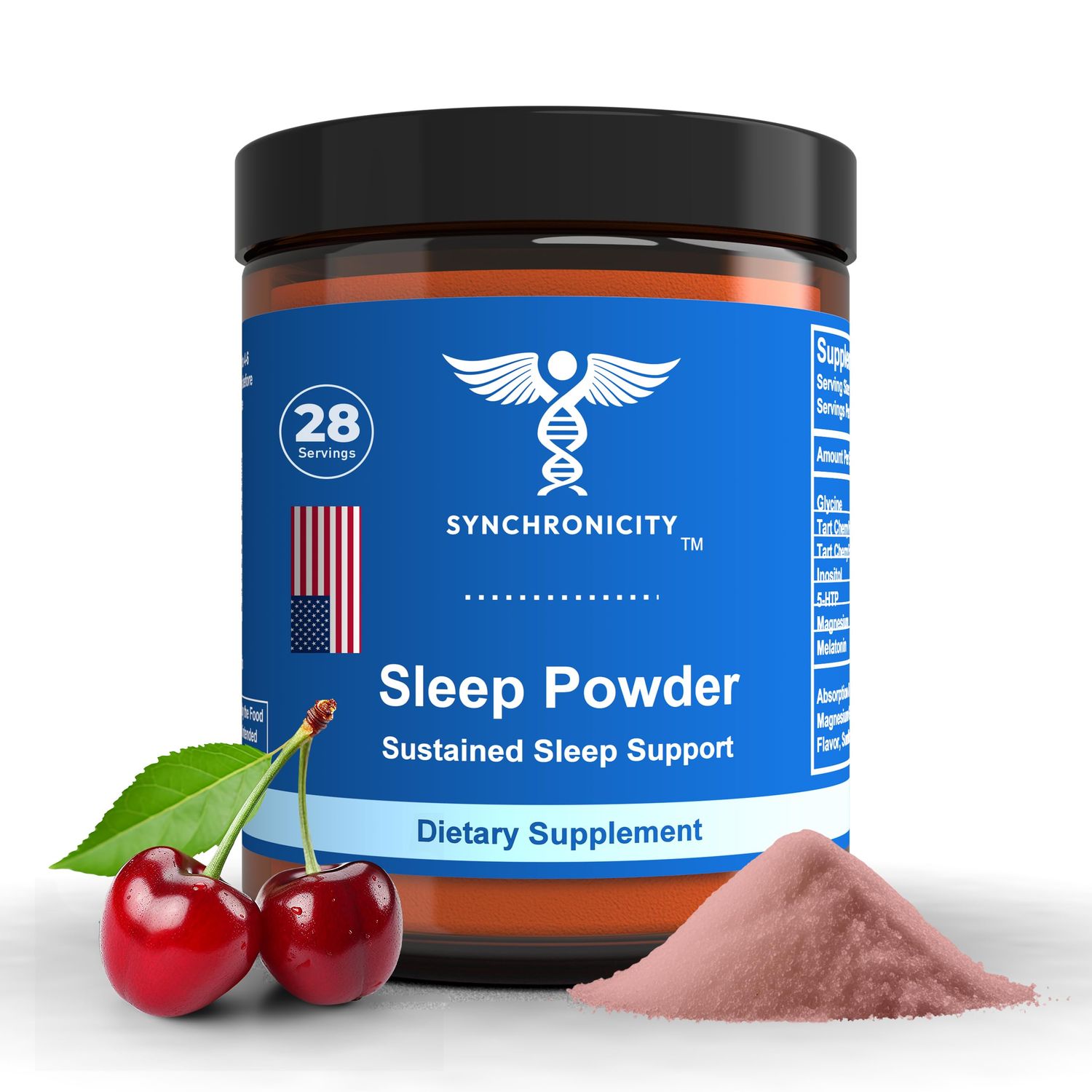 Magnesium Powder for Sleep, Tart Cherries, 1mg Melatonin Glycine Natural Ingredient Bedtime Aid Supplement. Calming, Stress Relief Sleep Drink Mix Powder Relief Aid. Unique Blend by Yale DRS
