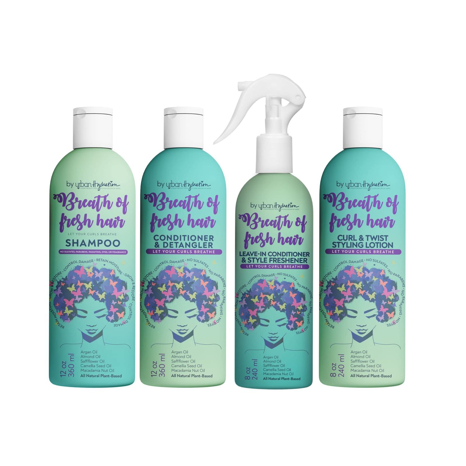 Urban Hydration Breath of Fresh 4 Piece Kit Prevents Breakage, Tames Frizz, Softens CurlyCoily Hair
