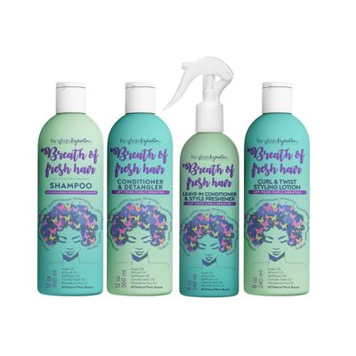 Urban Hydration Breath of Fresh 4 Piece Kit Prevents Breakage, Tames Frizz, Softens CurlyCoily Hair