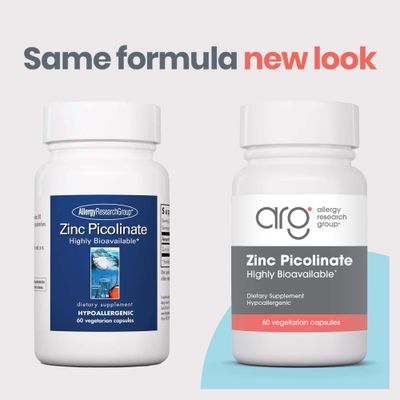 Allergy Research Group Zinc Picolinate Supplement - Supports Normal Health Immune Response, Highly Bioavailable, Well-Absorbed, Hypoallergenic, Vegetarian Capsules - 60 Count